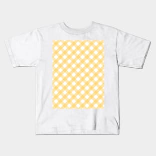 Yellow and White Check Gingham Plaid Kids T-Shirt